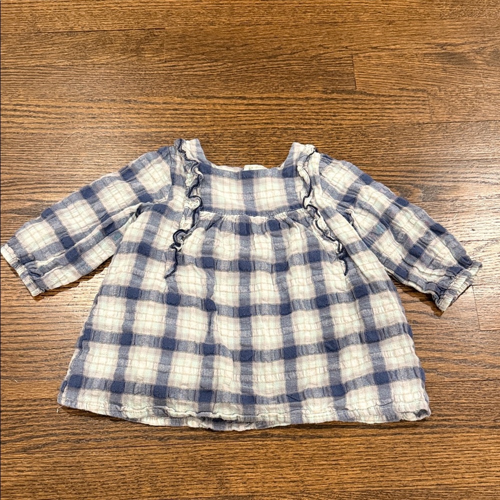 Zara Blue and White Plaid Dress with Ruffles 12-18 Months